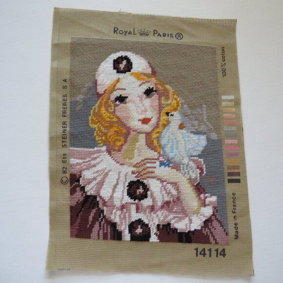 Girl with Dove Royal Paris Steiner Freres #14114 Vintage French Needlepoint - Picture 5 of 7